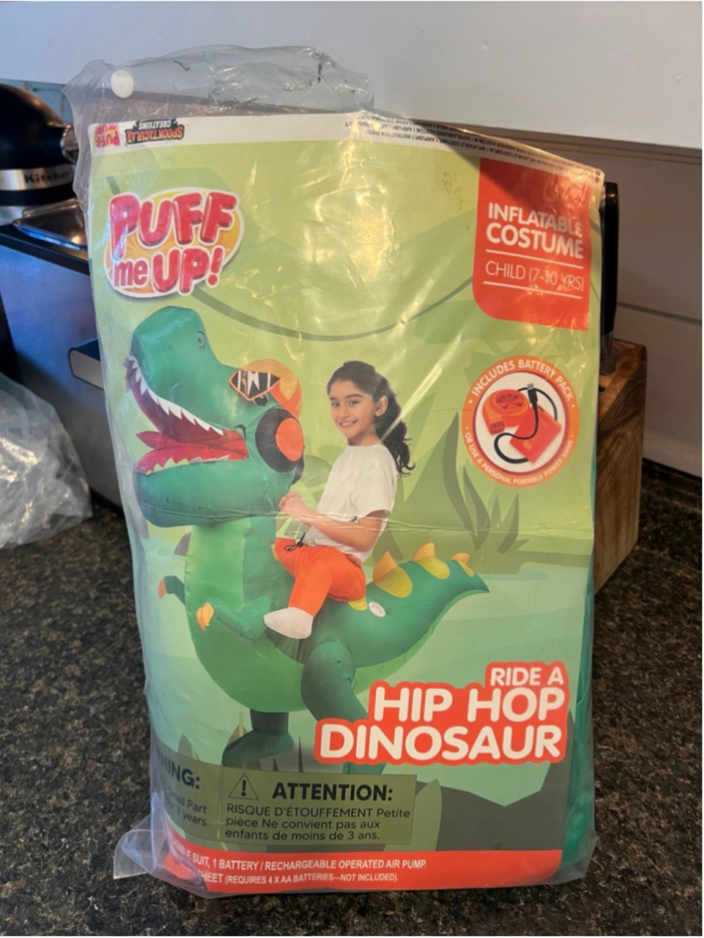 New Puff me Up! Hip Hop Dinosaur Inflatable Costume Child 7-10 Years